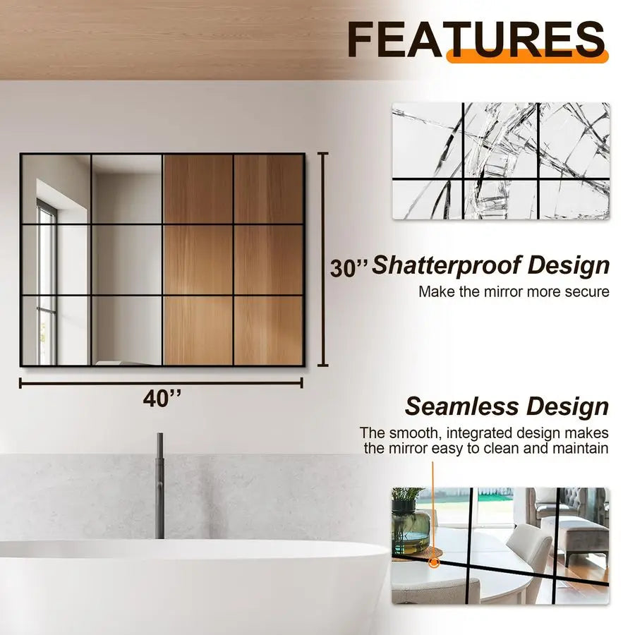 Modern Windowpane Grid Wall Mirror