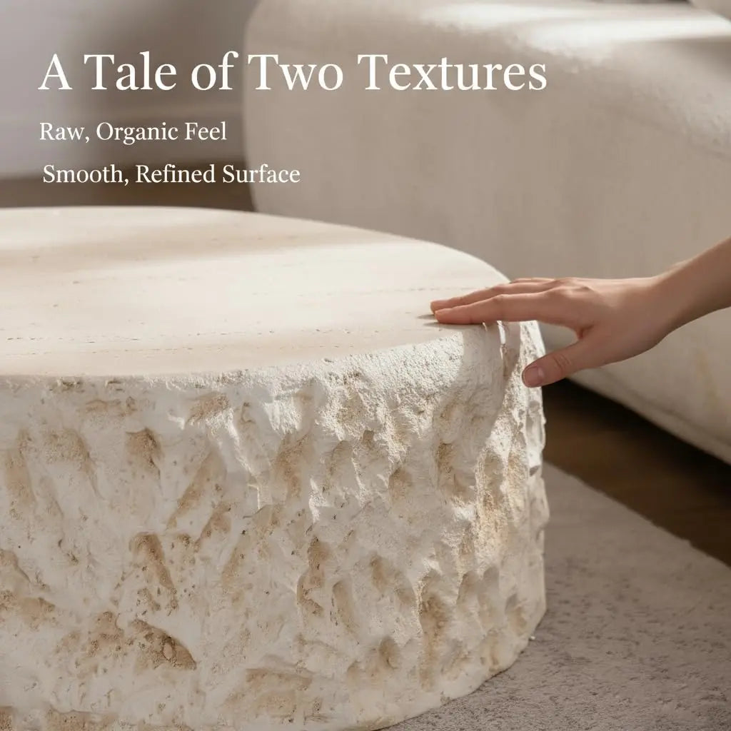 Sculptural Faux Stone Round Coffee Table