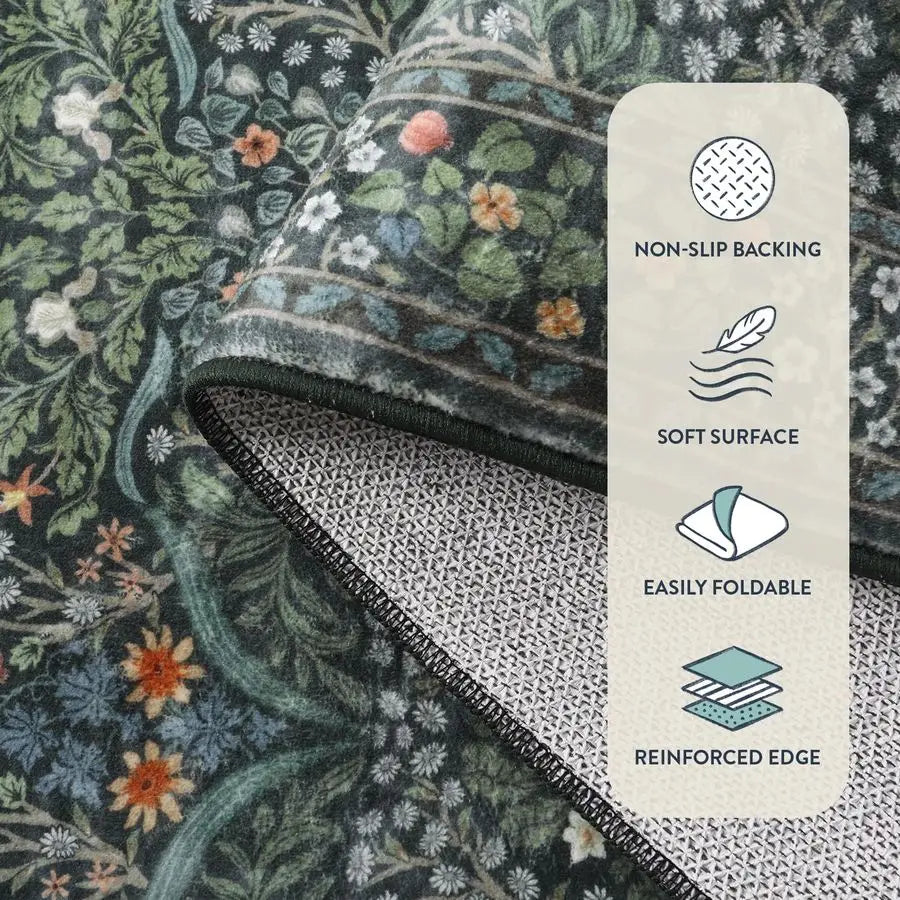 Luxury Floral Faux Wool Washable Area Rug