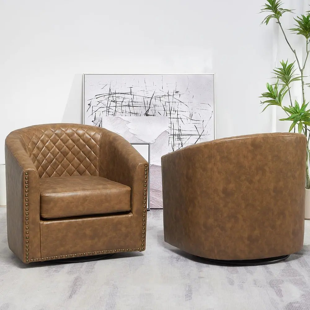 Tufted Faux Leather Swivel Chair Set