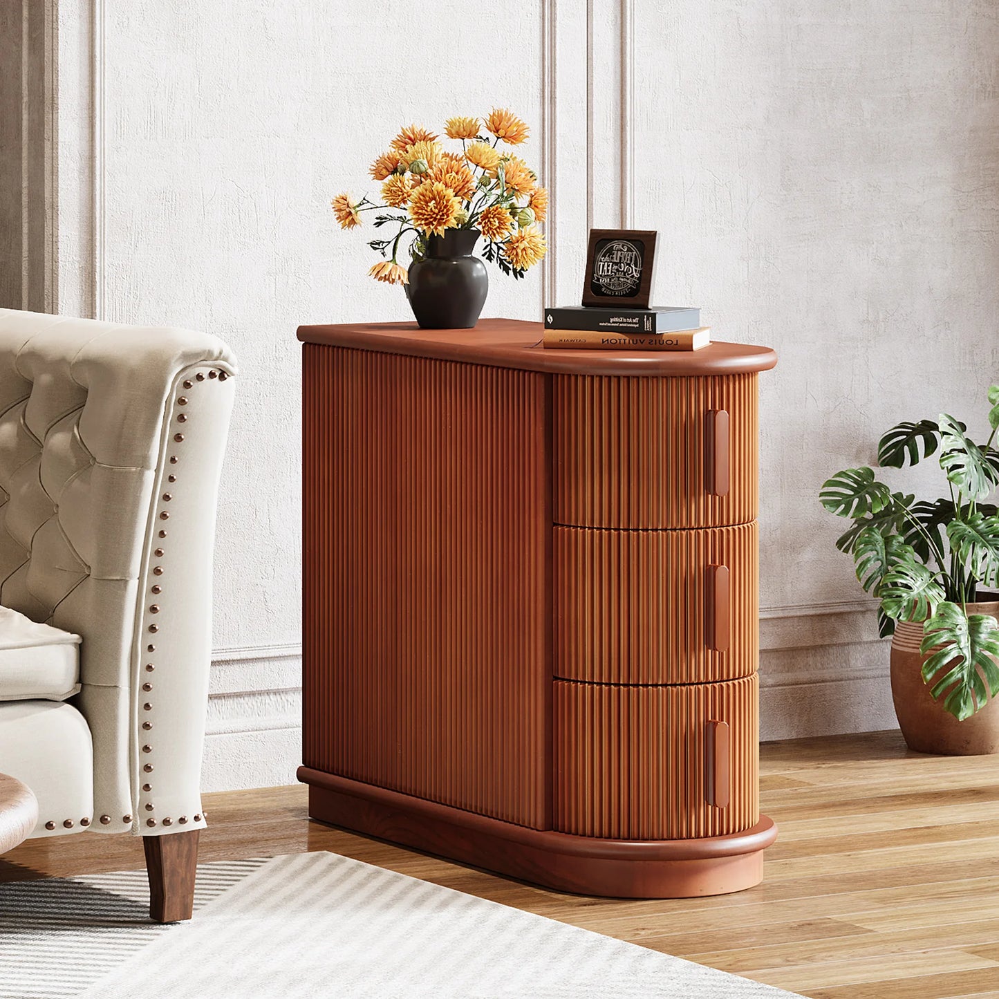 Solid Wood End Table with 3 Drawers