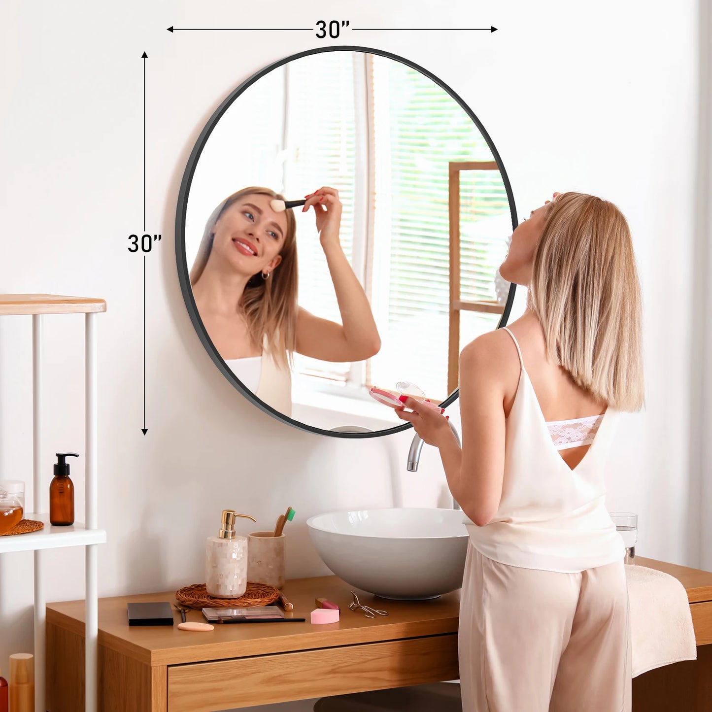 Round Shatterproof Wall Mirror with Brushed Frame