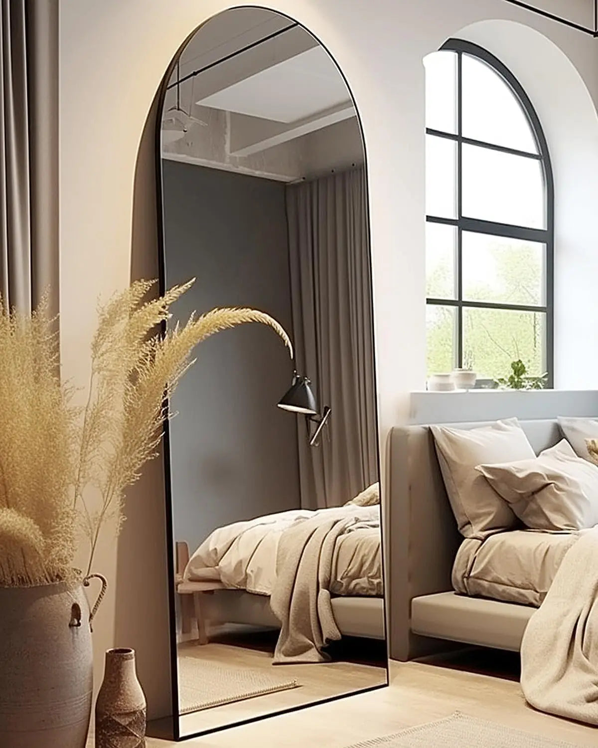 Arched Full Length Mirror with Oversized Aluminum Frame