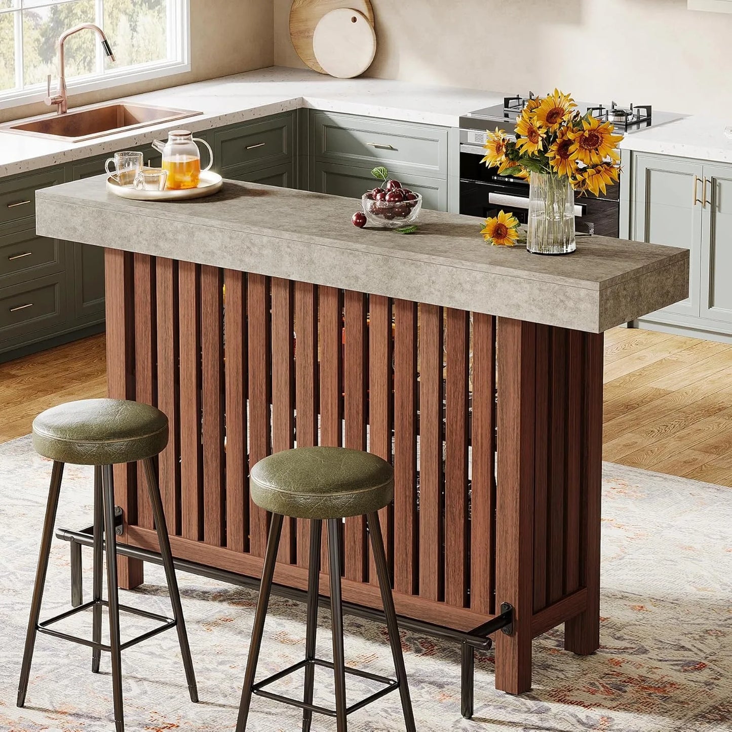Modern 63” Home Bar Unit With Open Shelf Design