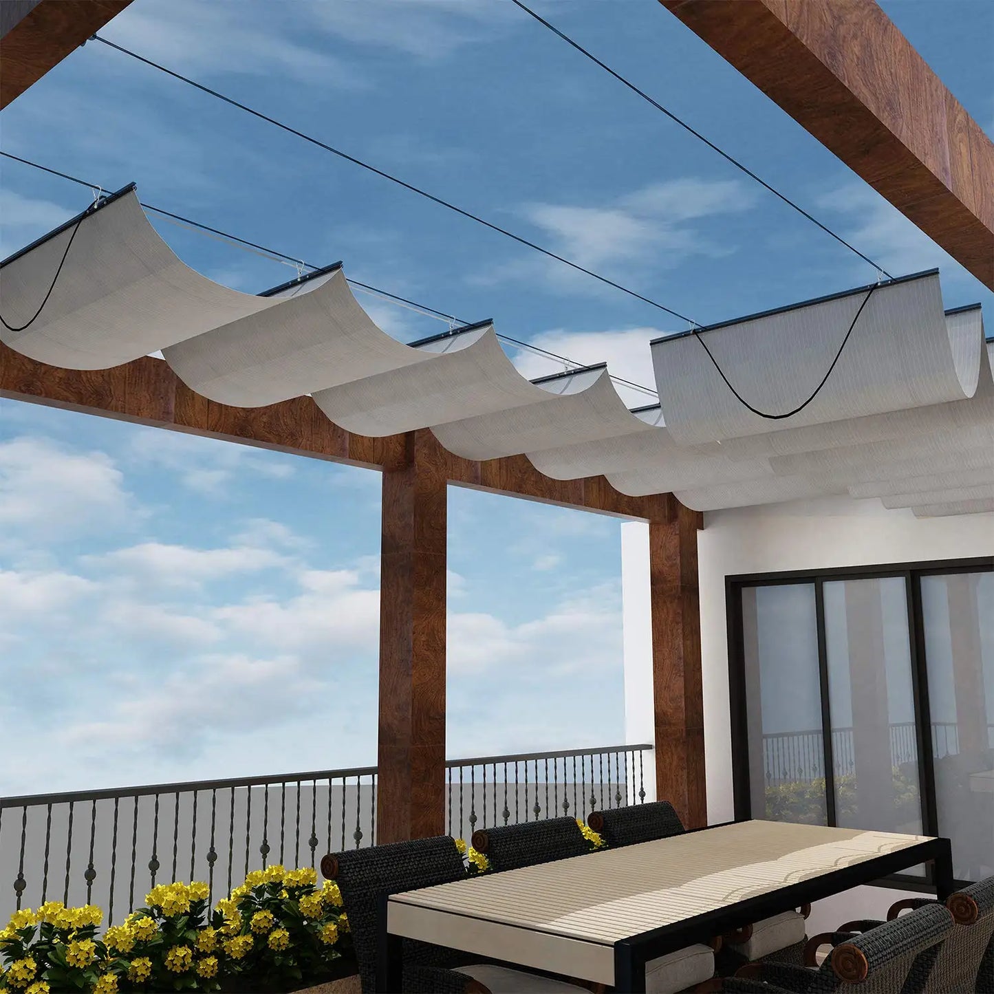 Retractable Pergola Shade Canopy (7' x 28')