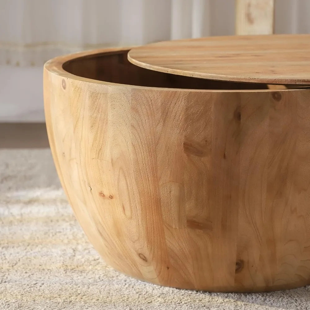 Round Barrel Coffee Table with Hidden Storage