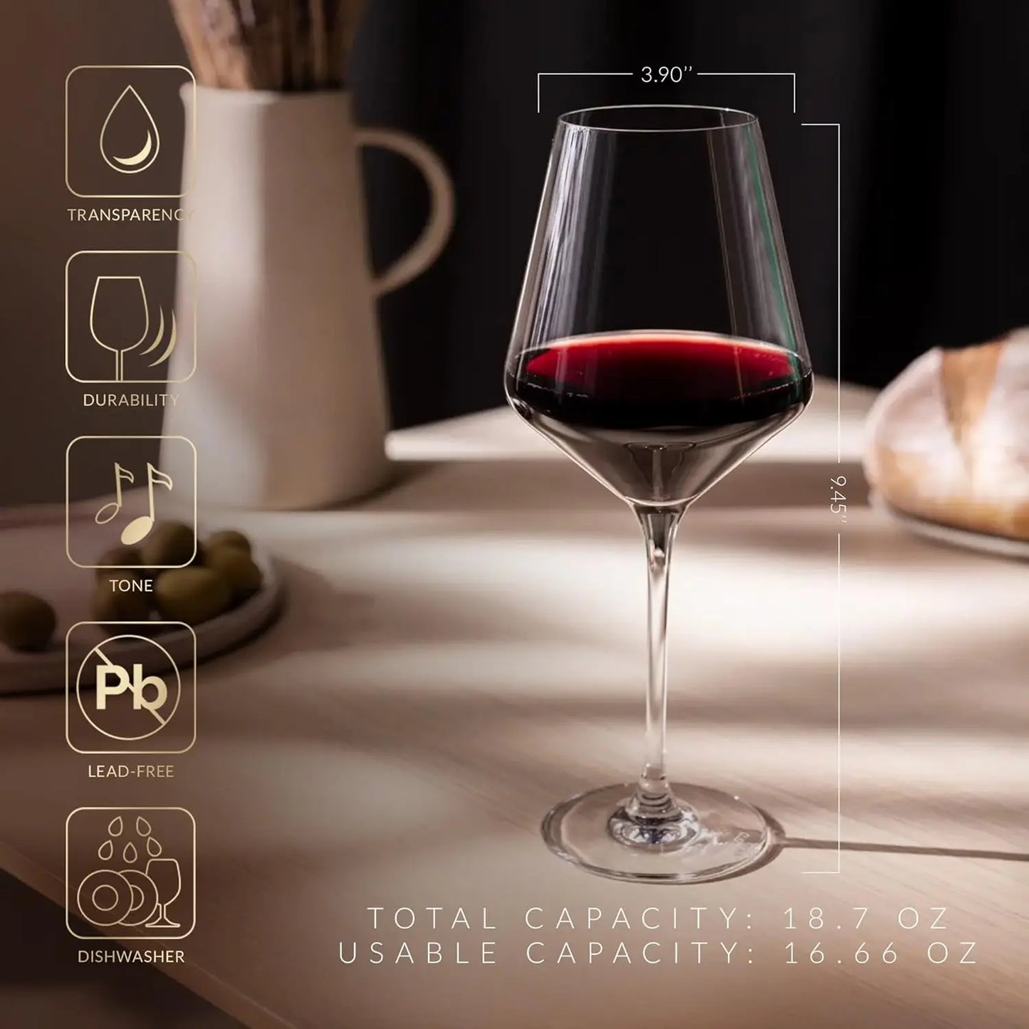 Crystal Red Wine Glasses with Long Stem (Set of 6)