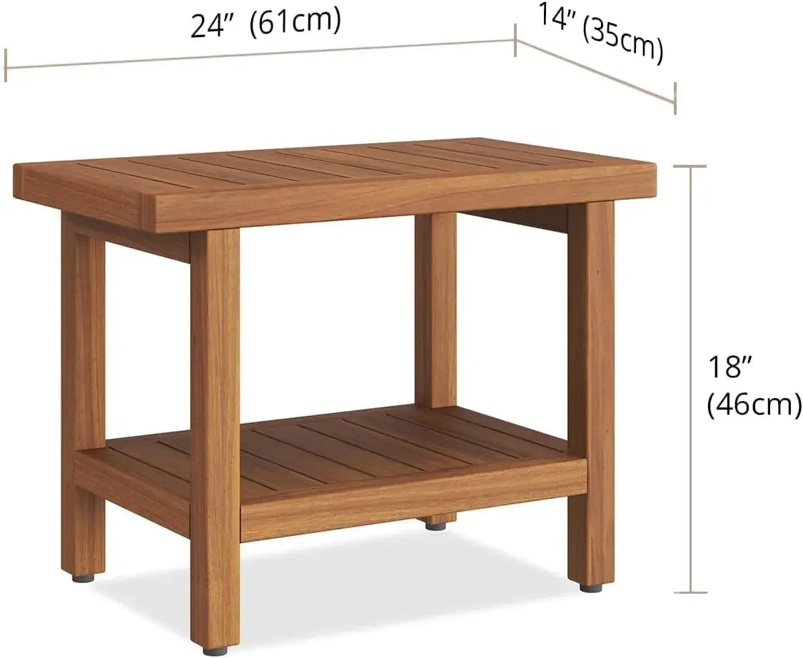 Teak Shower Bench with Shelf and Spa-Inspired Design