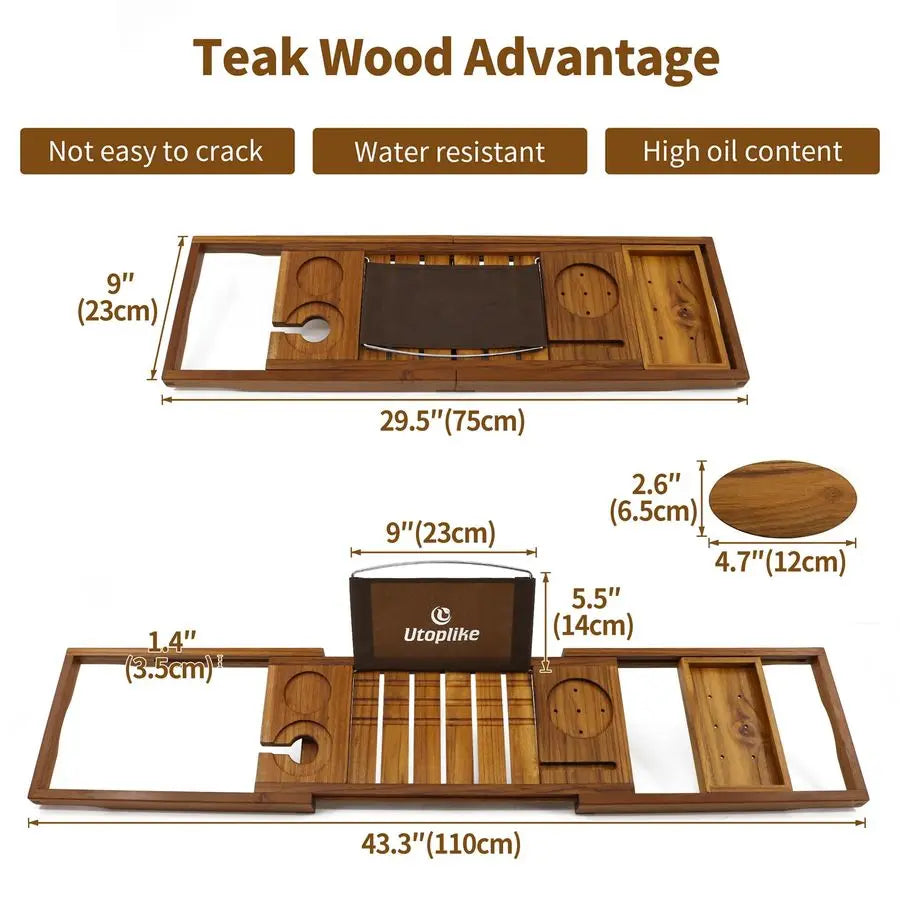 Expandable Teak Wood Bathtub Caddy Tray