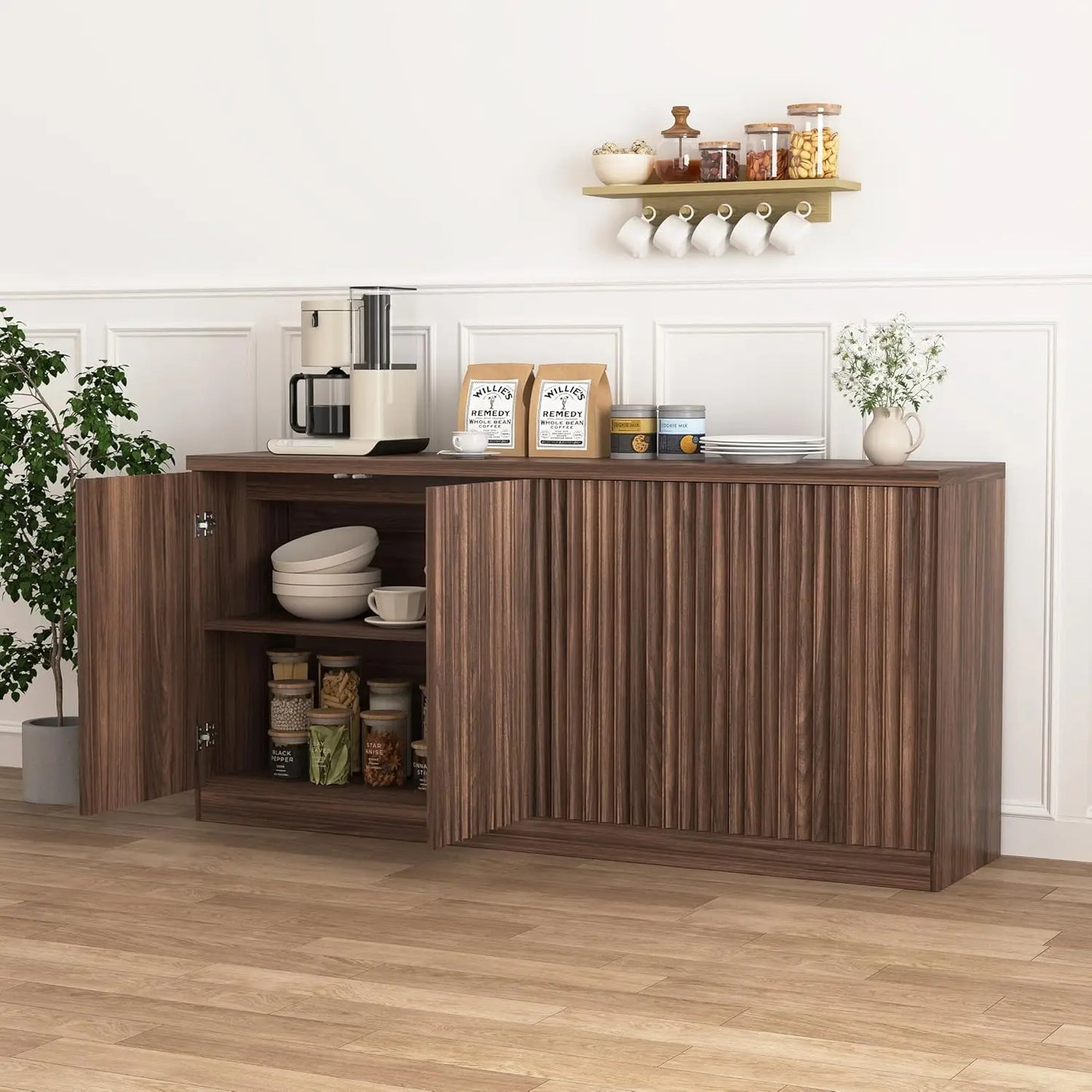 63-Inch Fluted Sideboard Cabinet with Storage