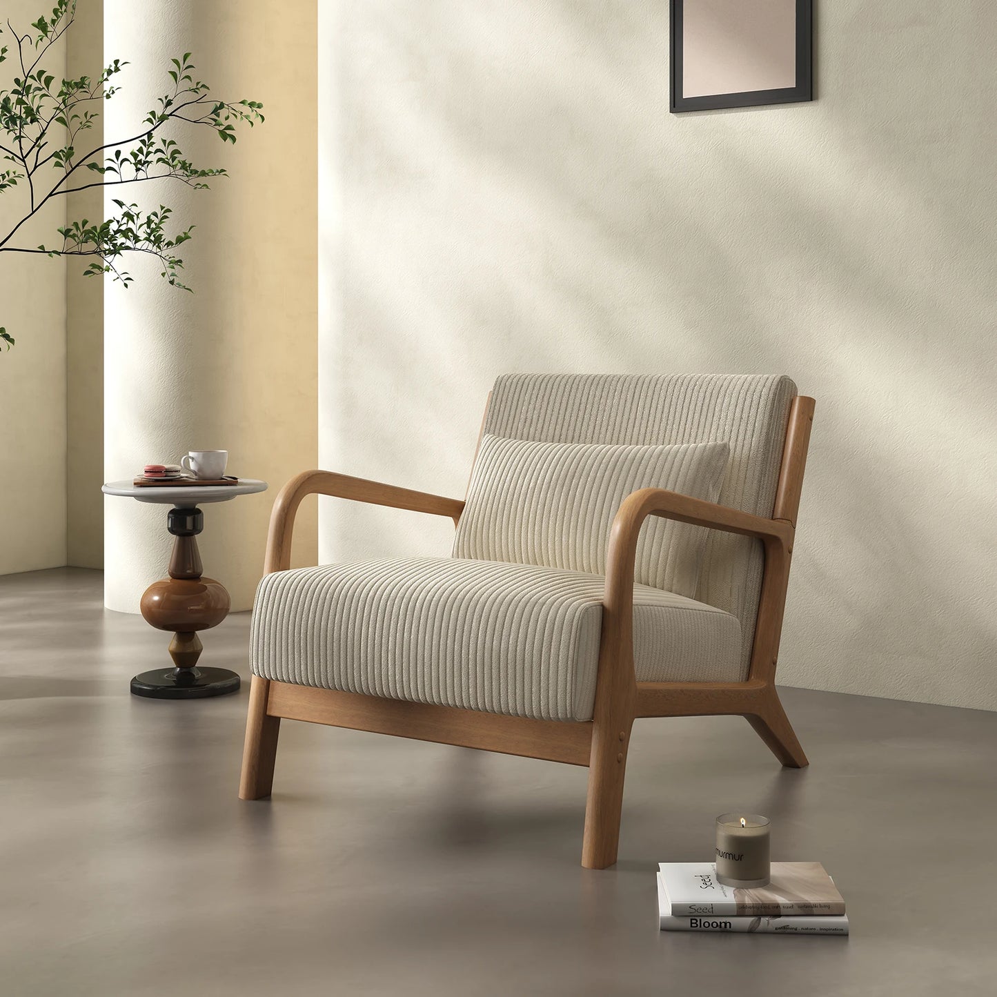 Mid-Century Modern Accent Chair with Solid Wood Frame
