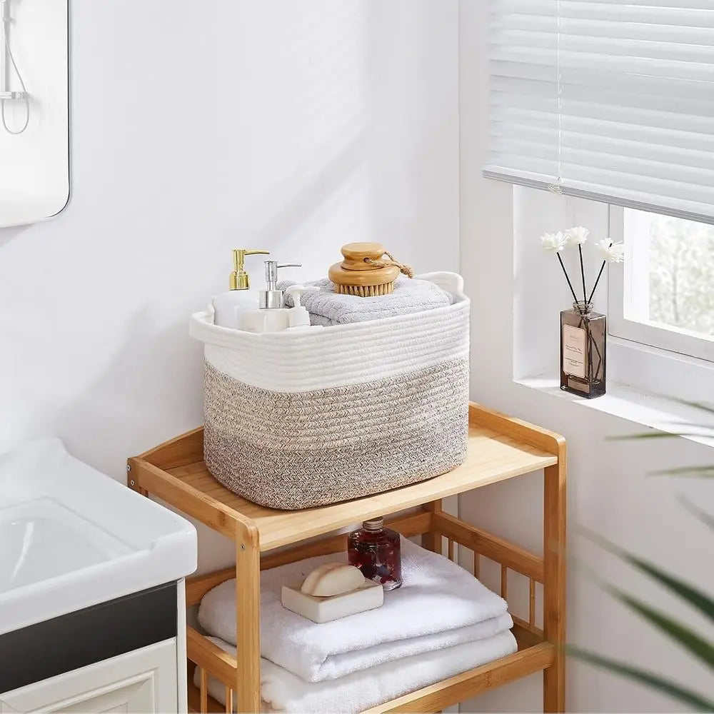 Handwoven Cotton Rope Storage Basket with Handles