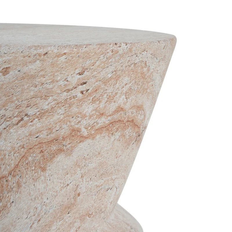 Lightweight Travertine Hourglass Indoor Outdoor Side Table