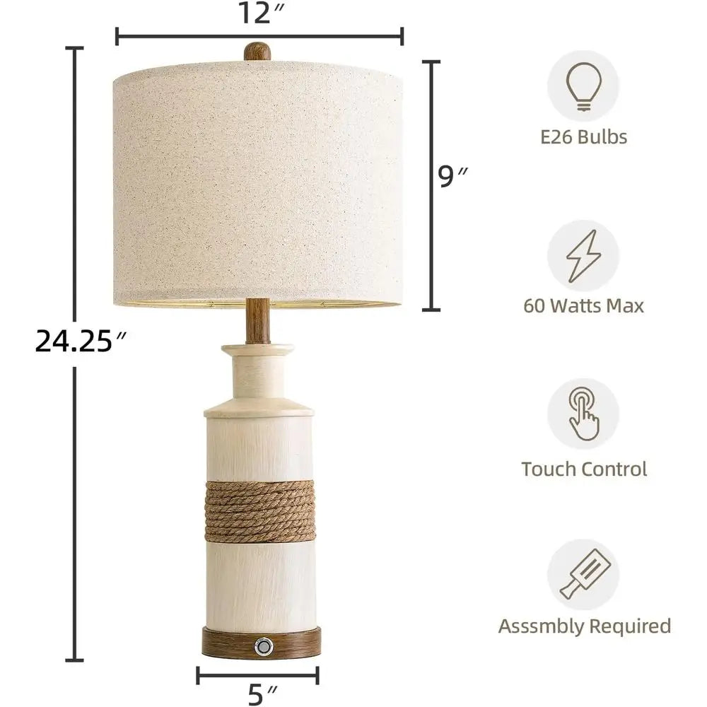 Distressed Rattan Table Lamp with USB Charging