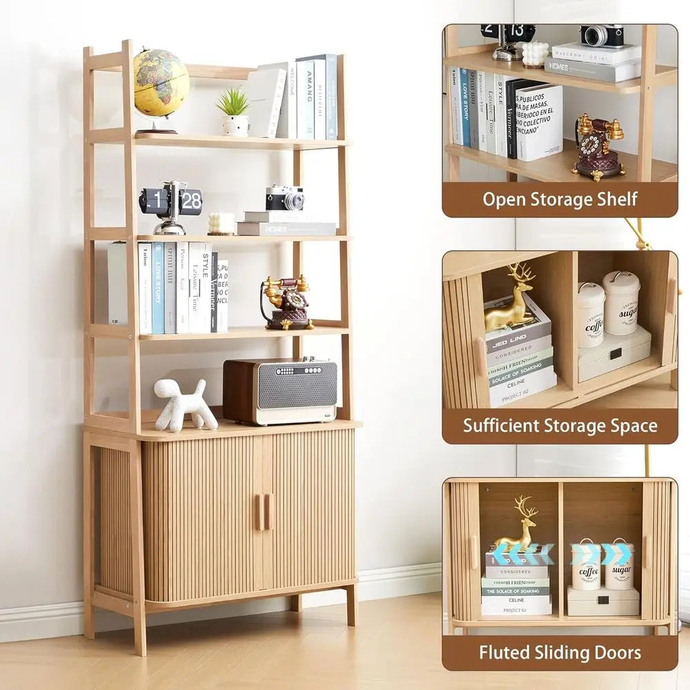 Mid-Century Bookcase with Sliding Door Storage