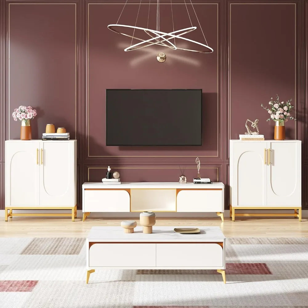 Modern White & Gold Sideboard Cabinet