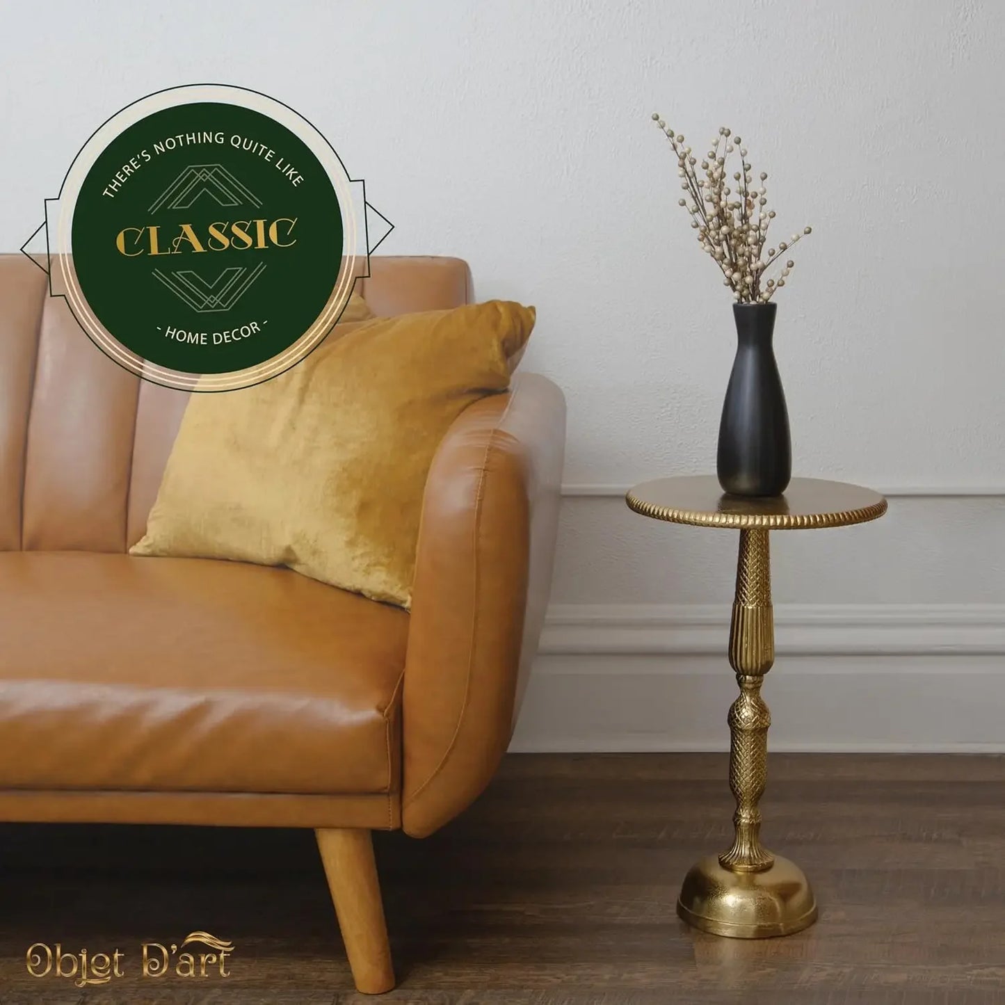 Gold Accent Side Table with Sculptural Pedestal Base