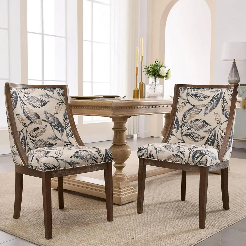 Wingback Dining Chairs Set of 2 with Curved Back and Wood Frame
