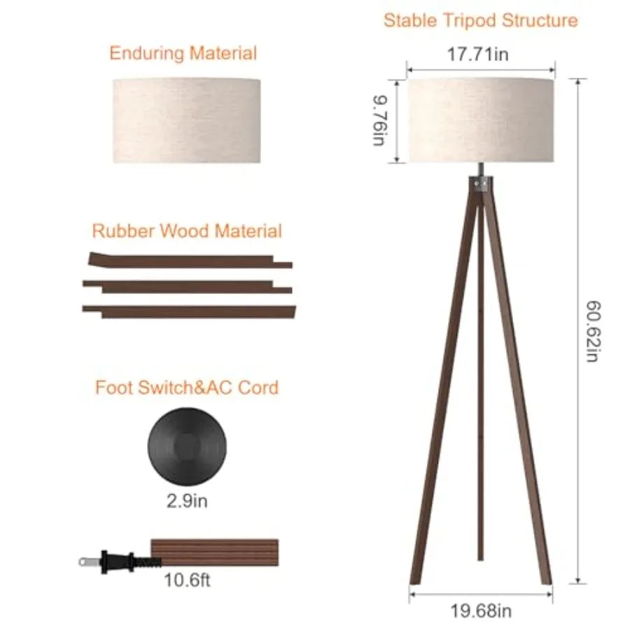 Mid-Century Wood Tripod Floor Lamp