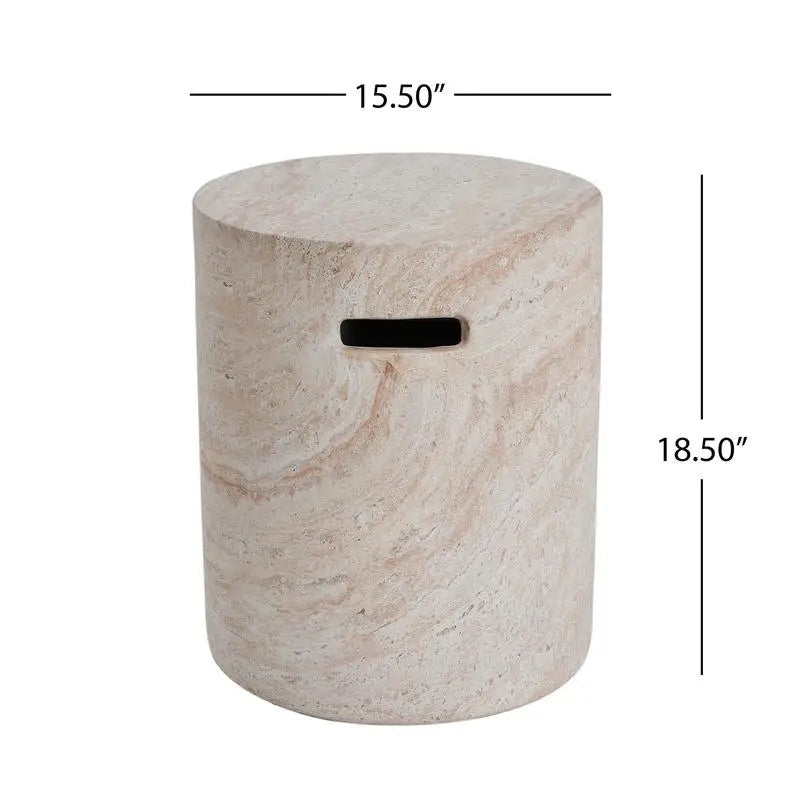 Concrete Side Table with Handles and Travertine Finish
