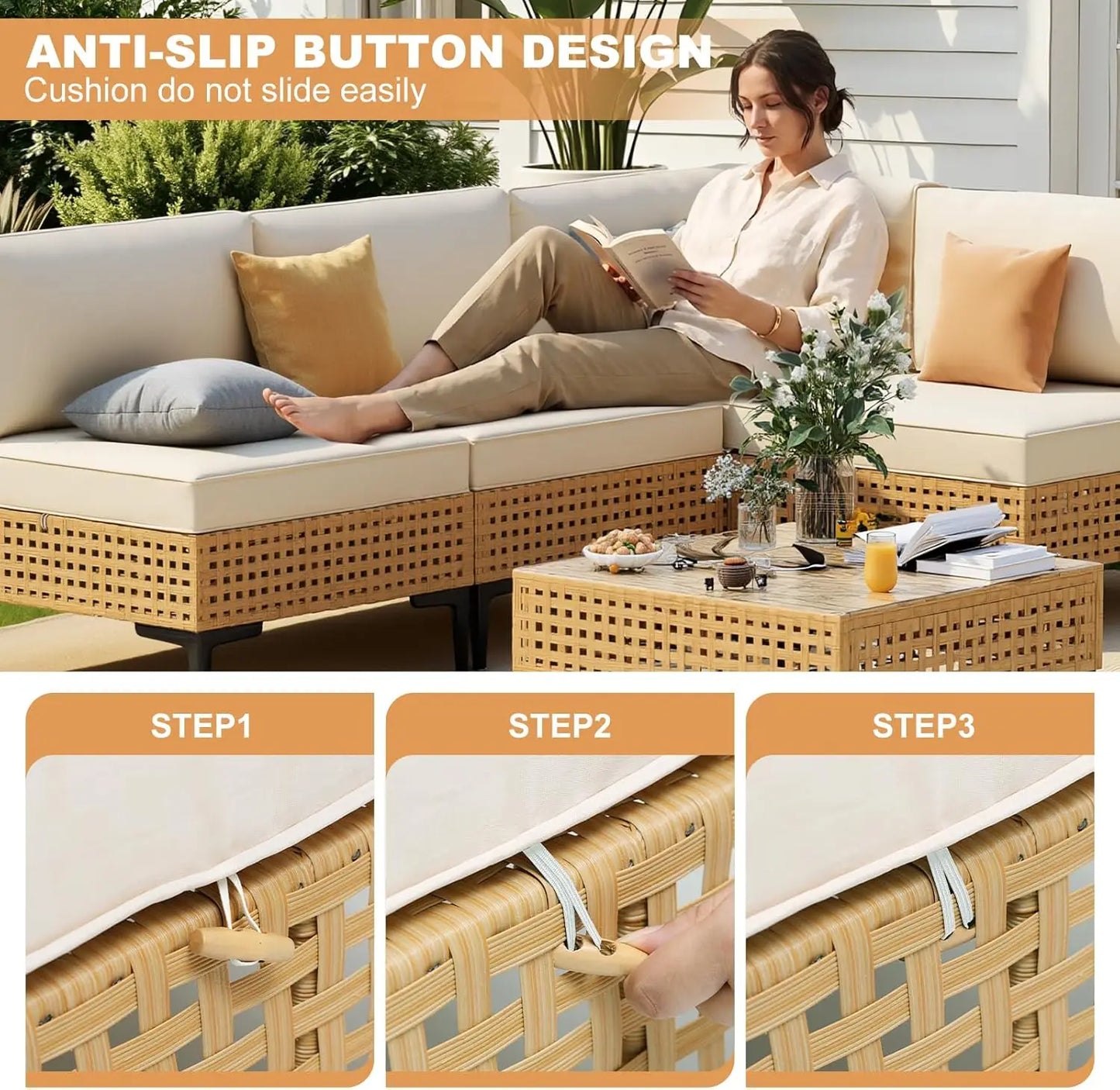5-Piece Boho Wicker Patio Furniture Set