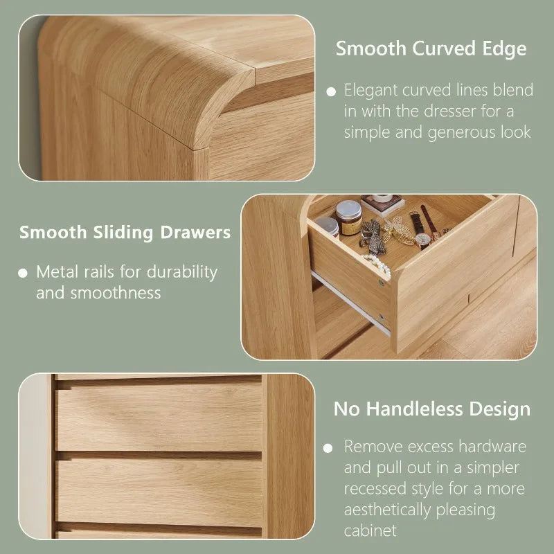 8-Drawer Curved Wood Dresser