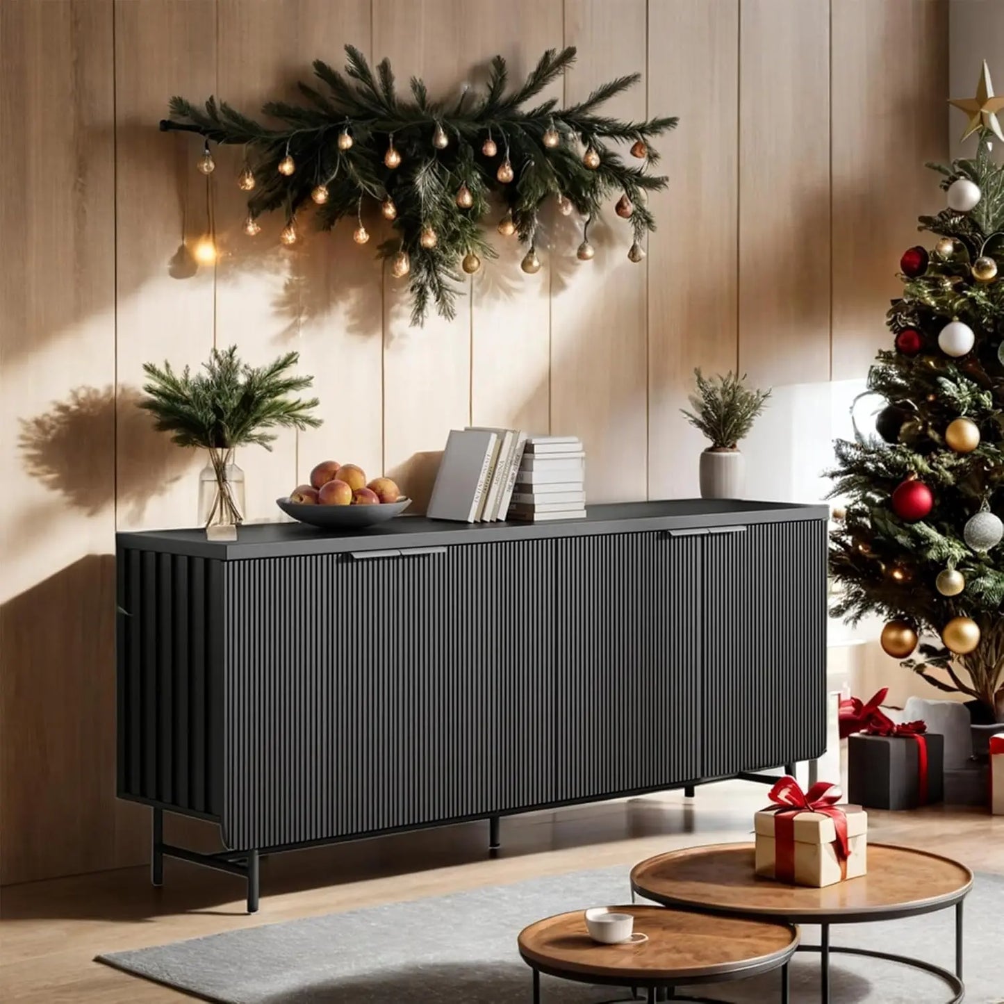 Modern Fluted Media Console with Storage