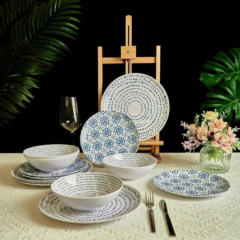 Geometric Melamine Dinnerware Set – Service for 4