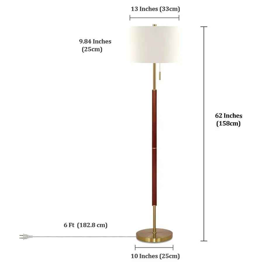 Mid-Century Floor Lamp with Linen Shade and Pull Chain
