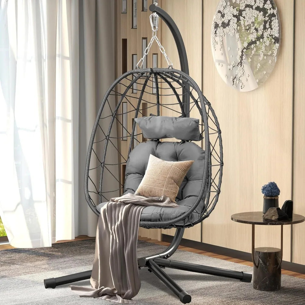 Wicker Hanging Egg Chair with Stand