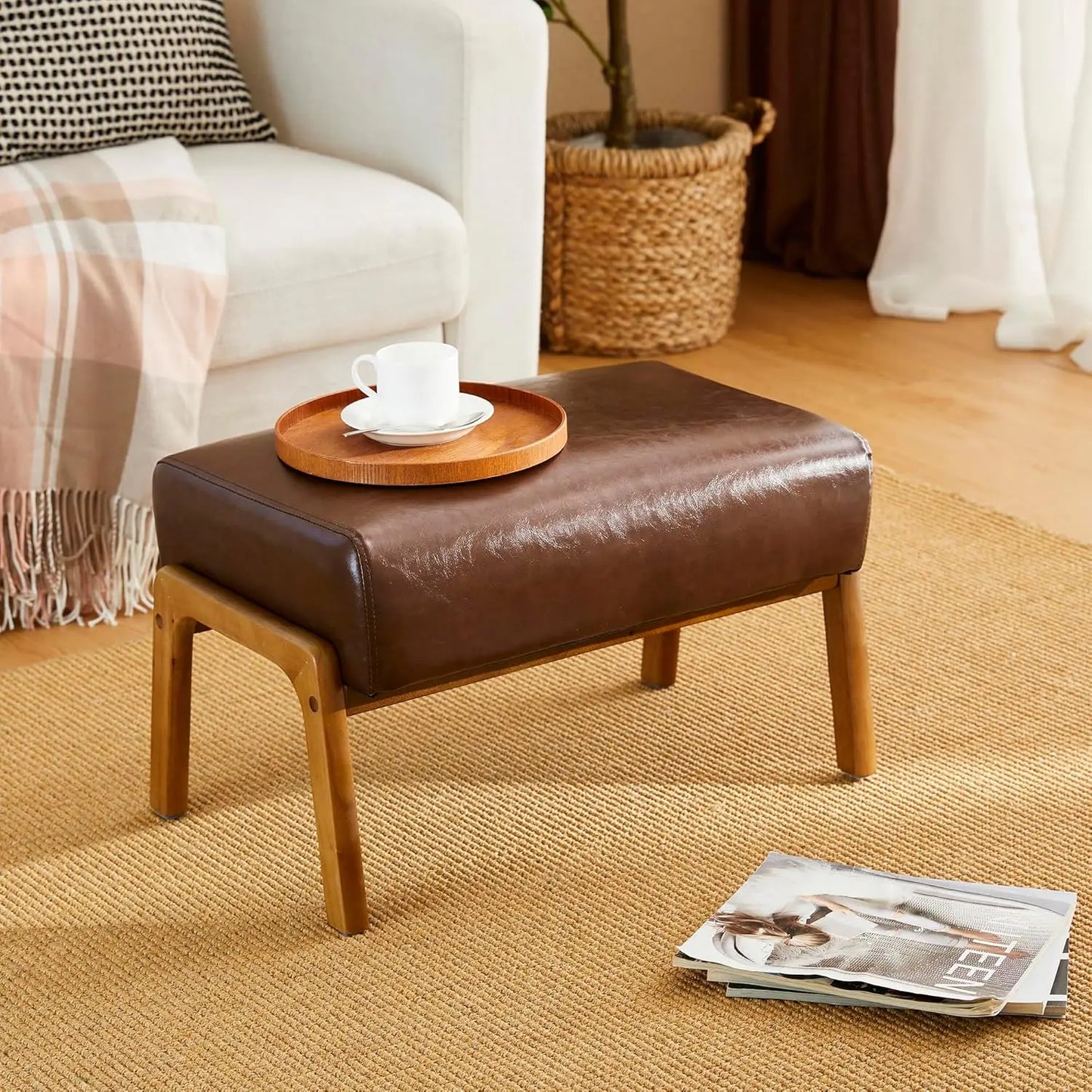 Mid-Century Upholstered Ottoman Bench