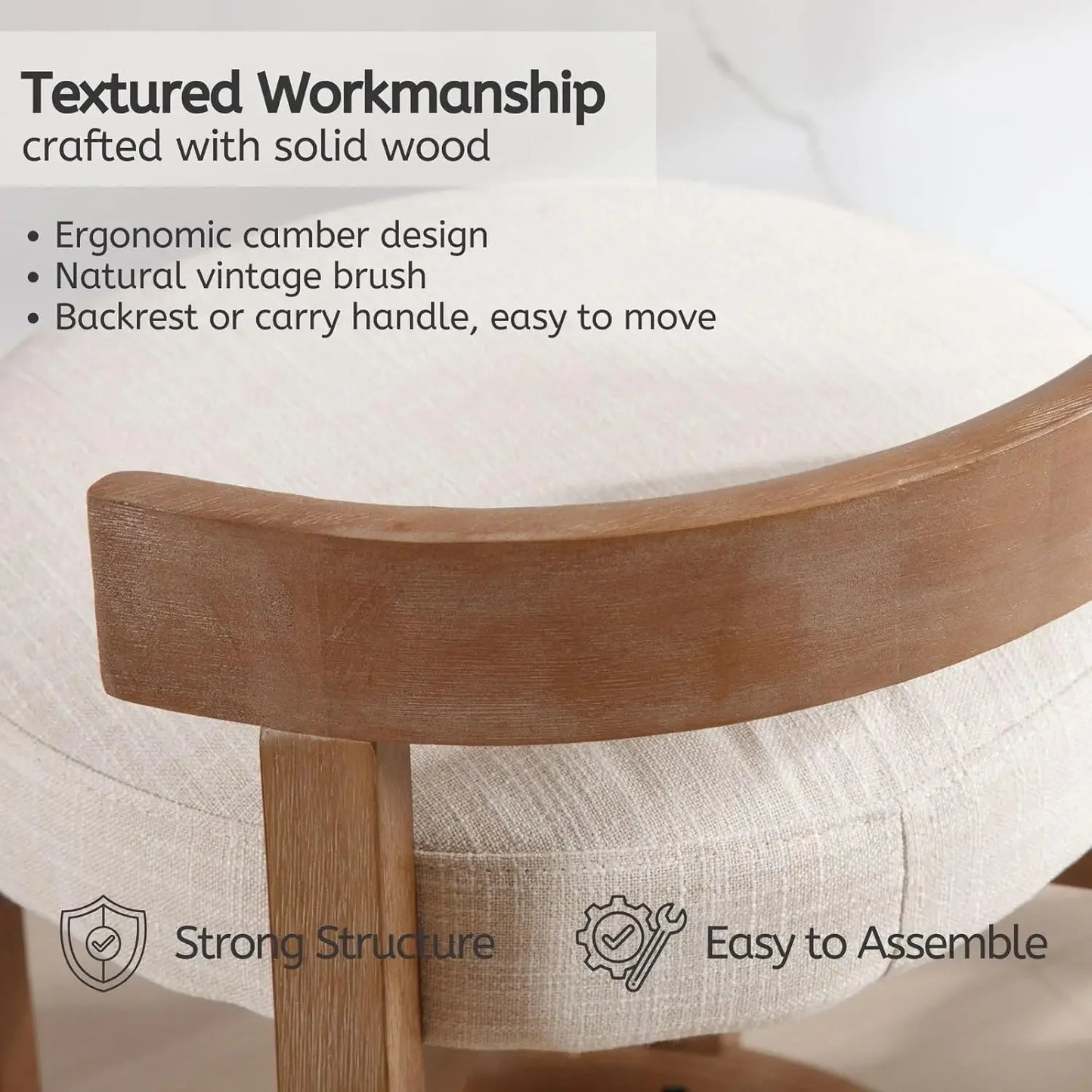 Mid-Century Linen Counter Stools Set of 4 with Wood Legs