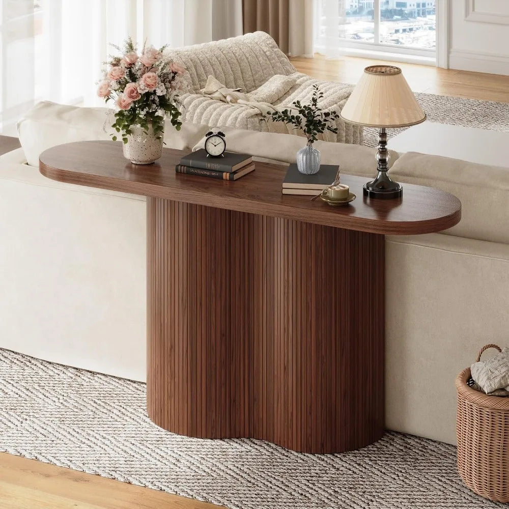 Walnut Tambour Waterfall Console Table
