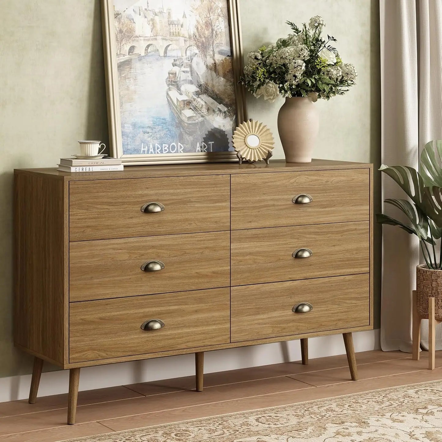 Walnut Brown 6-Drawer Classic Dresser