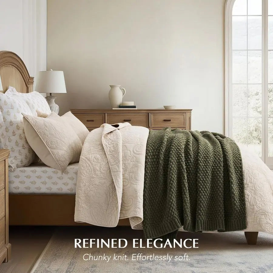 Moss Stitch Chenille Knit Throw Blanket