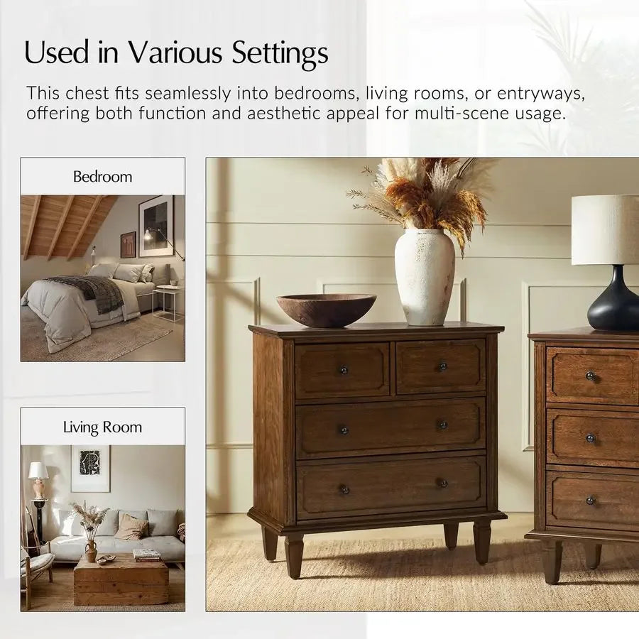 Mid Century Nightstand with Charging Station and Storage Drawers