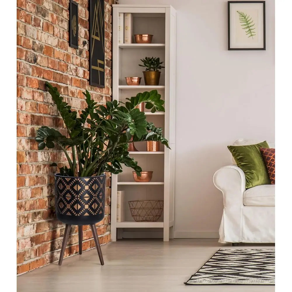 14" Mid-Century Fiber Clay Planter with Stand
