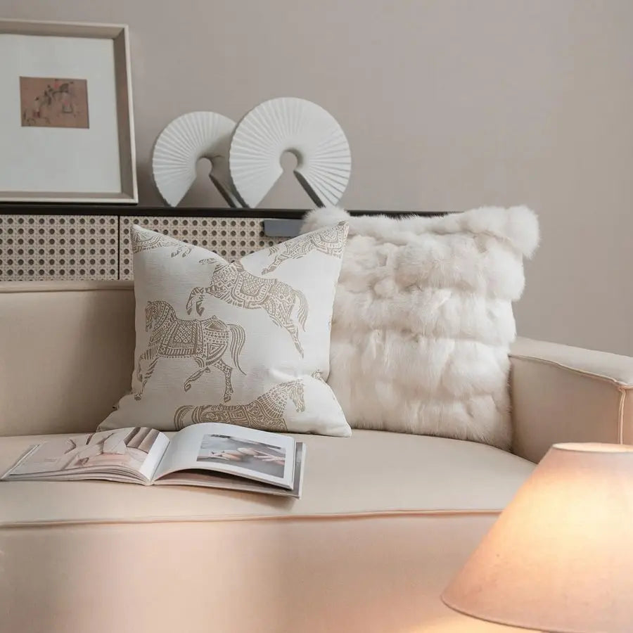 Modern Chenille Horse Pattern Decorative Pillow Cover