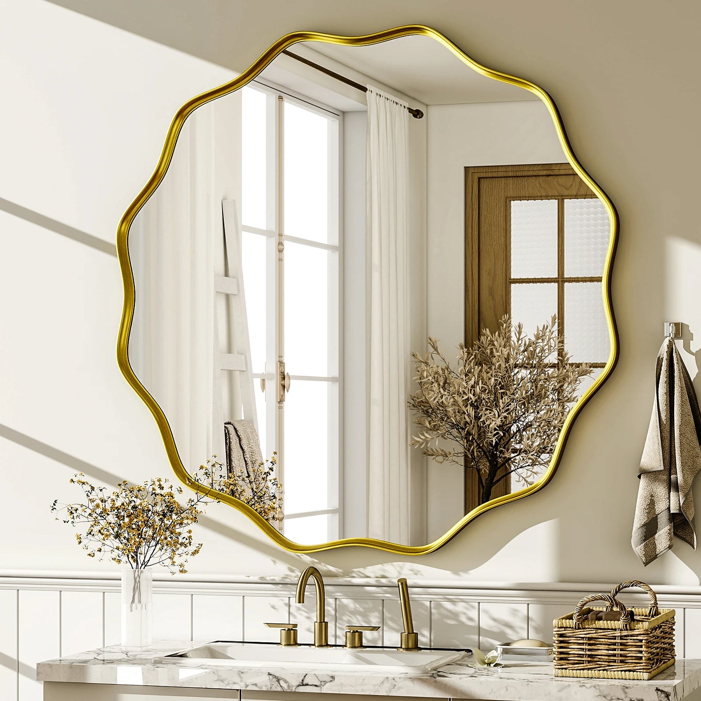 Wavy Round Deep Frame Wall Mirror