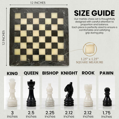 Black Onyx Chess Set 12 Inches - Premium Quality