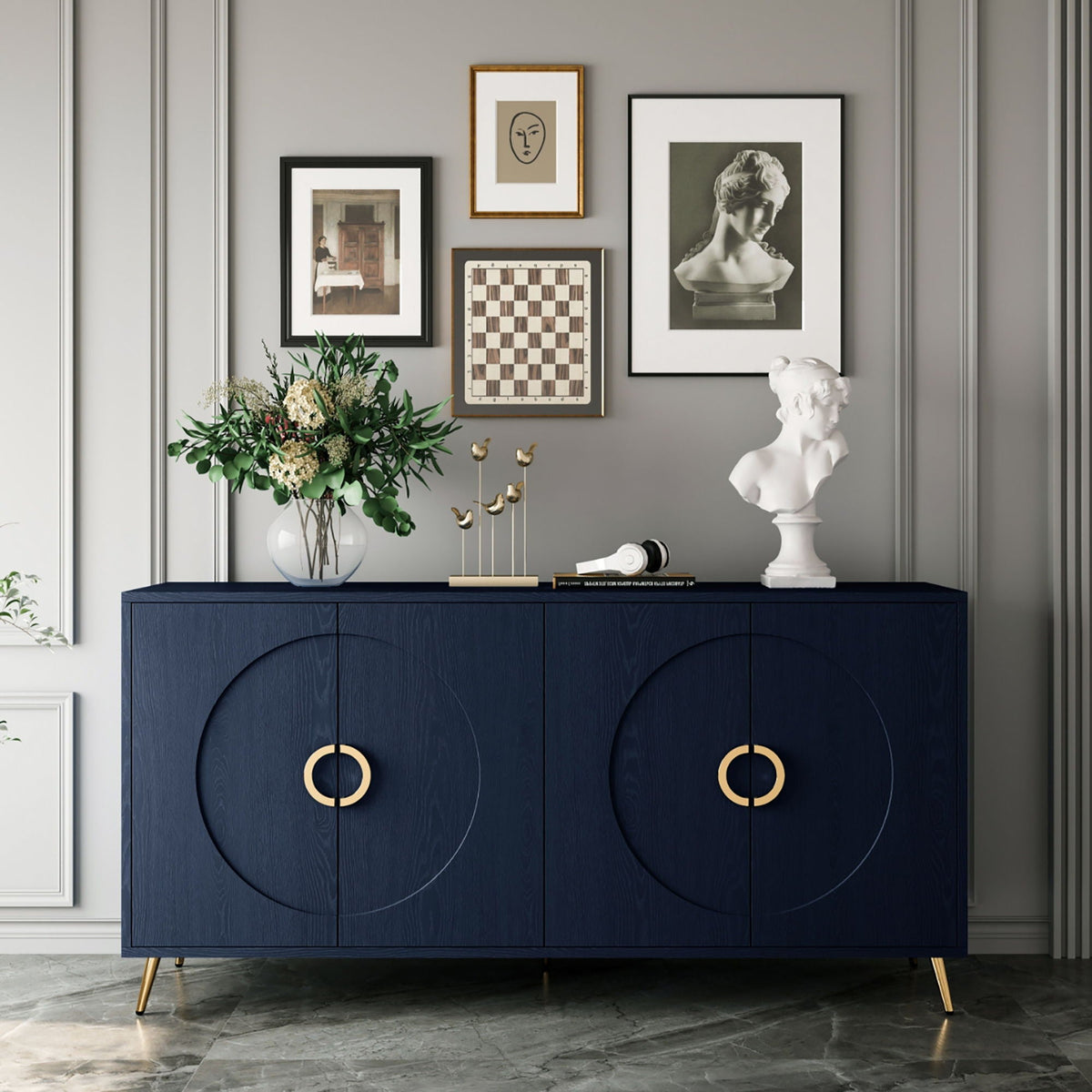 Modern Lacquered 4 Door Wooden Cabinet Sideboard Buffet