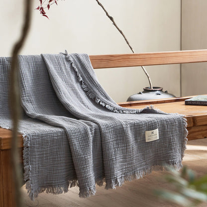 Japanese Four-Layer Muslin Cotton Tassel Throw Blanket