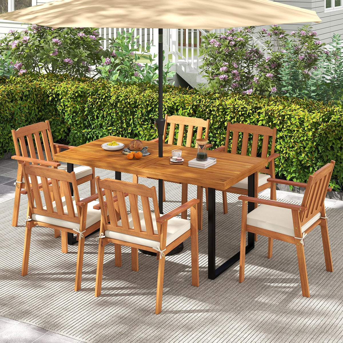 Acacia Wood Dining Table for 6 People Wooden Rectangular Table