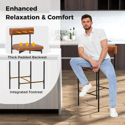 26 Inch Upholstered Bar Stools Set of 2 Counter Height Bar Chairs with Backrest