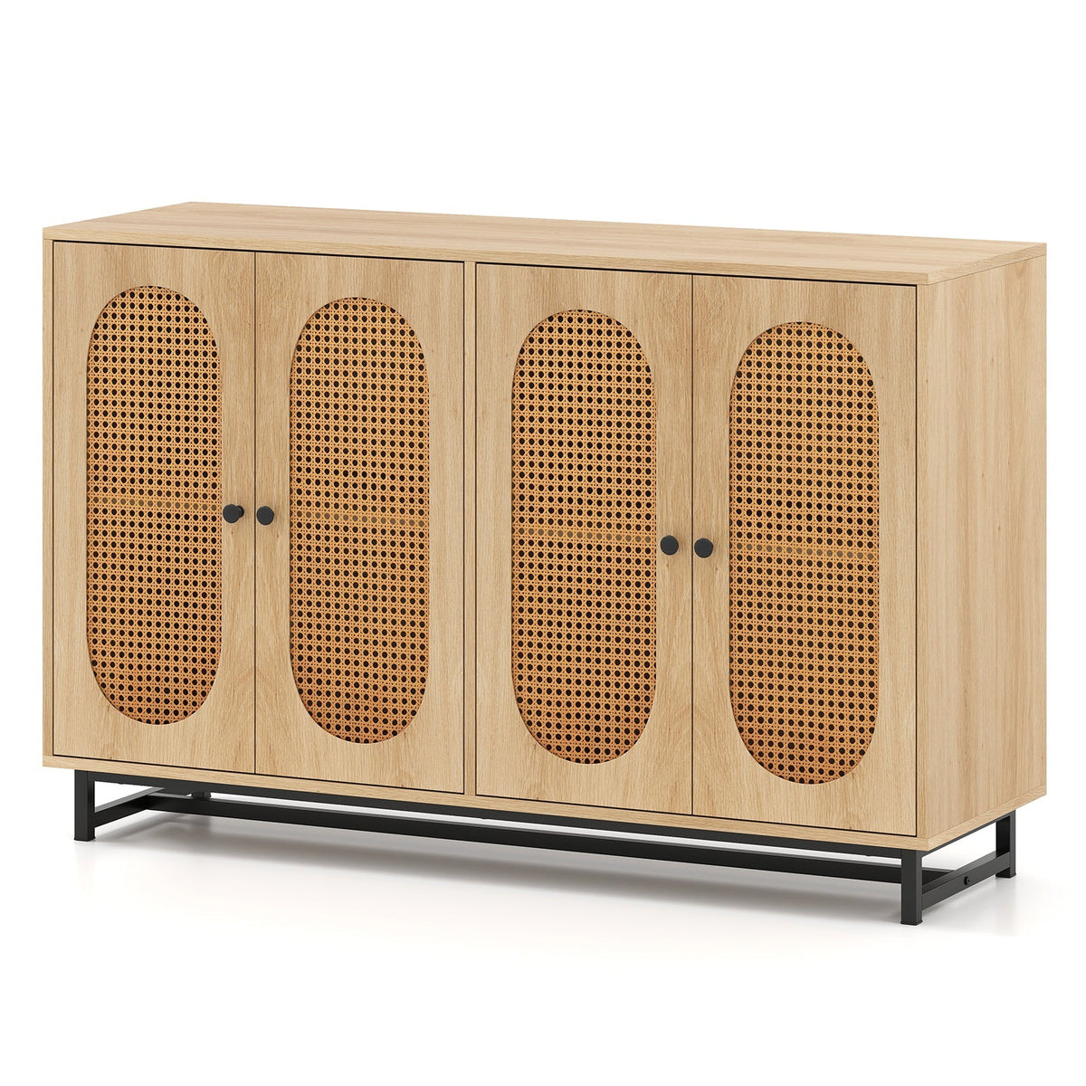 50 Inch Buffet Sideboard Cabinet with 4 Rattan Doors and Adjustable Shelves