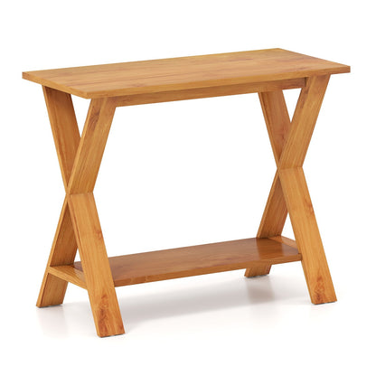 35 Inch Solid Teak Wood Console Table with Storage Shelf