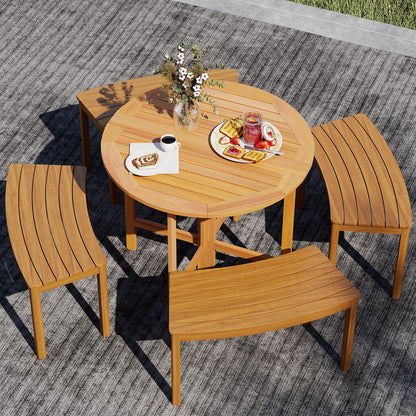 36 Inches Outdoor Folding Round Dining Table with Slatted Tabletop