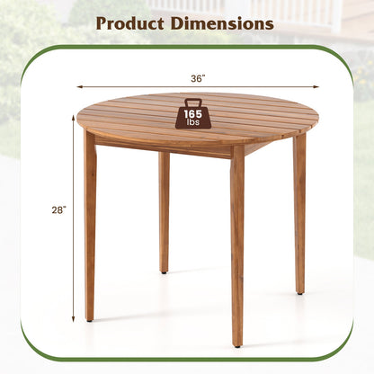 36 inch Acacia Wood Round Outdoor Dining Table for 4 People