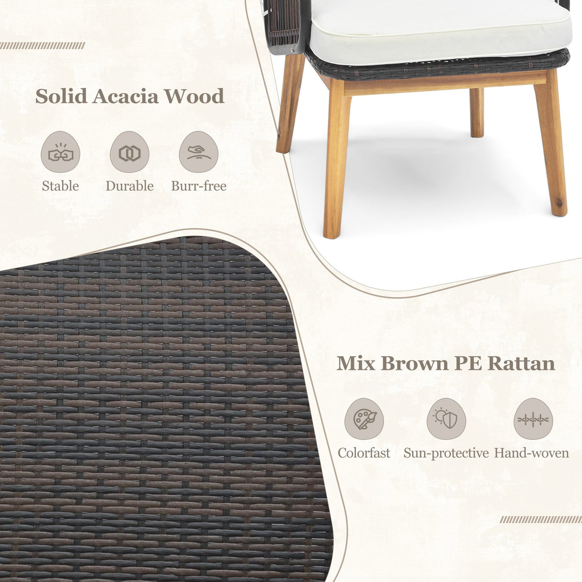 3 Pieces Patio Furniture Set with Cushioned Chairs and Tempered Glass Side Table