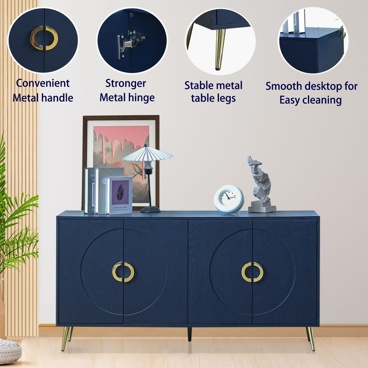 Modern Lacquered 4 Door Wooden Cabinet Sideboard Buffet